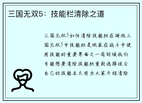 三国无双5：技能栏清除之道